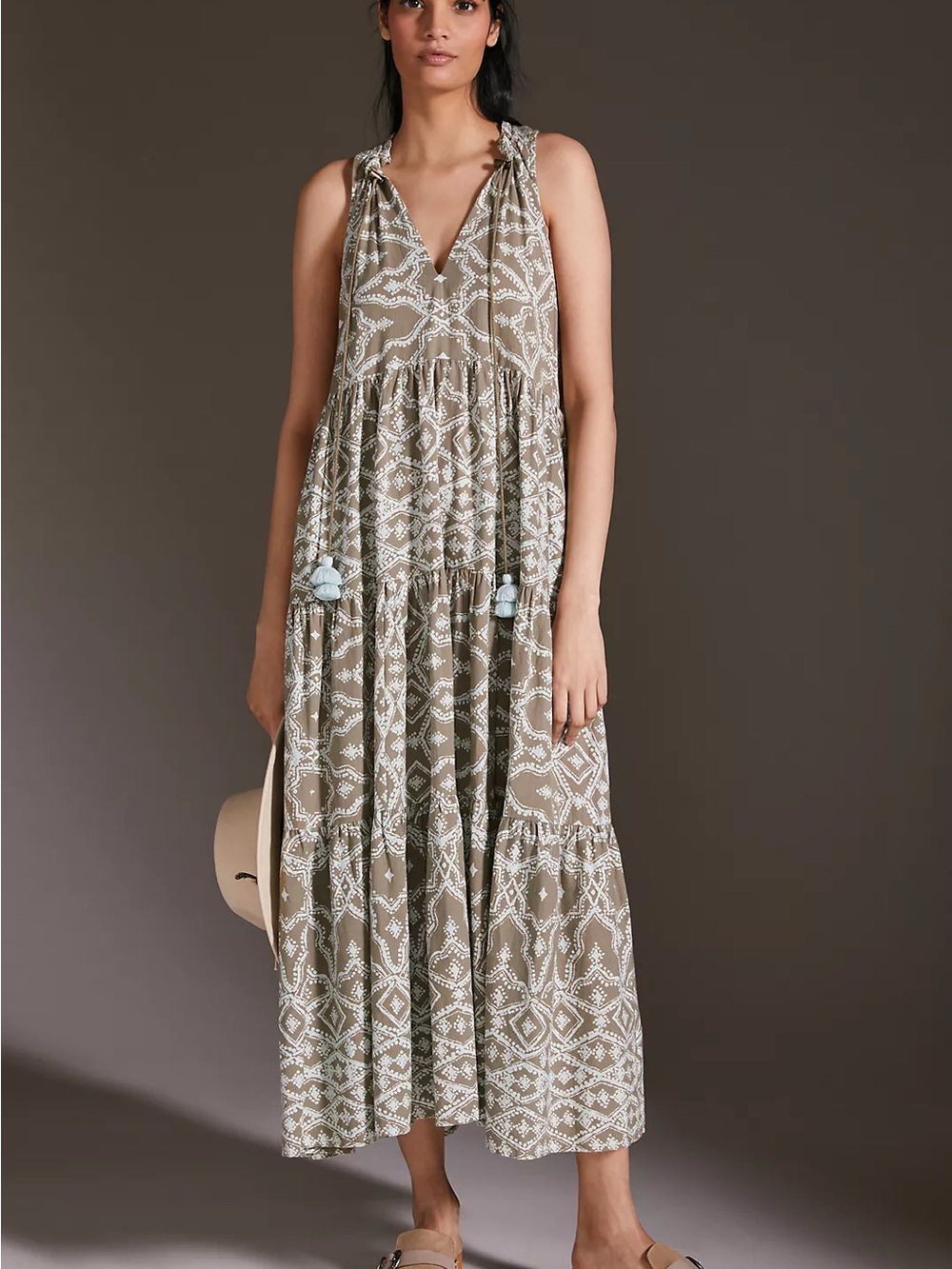 OMIKA SAGE GREEN PRINT PAOLA MAXI DRESS SZ S